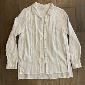 New Directions L White Button Up Shirt 100% Cotton Travel Beach Gauze Material